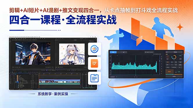 剪辑+AI短片+AI漫剧+推文变现四合一，从卡点抽帧到打斗戏全流程实战-xiaobairz
