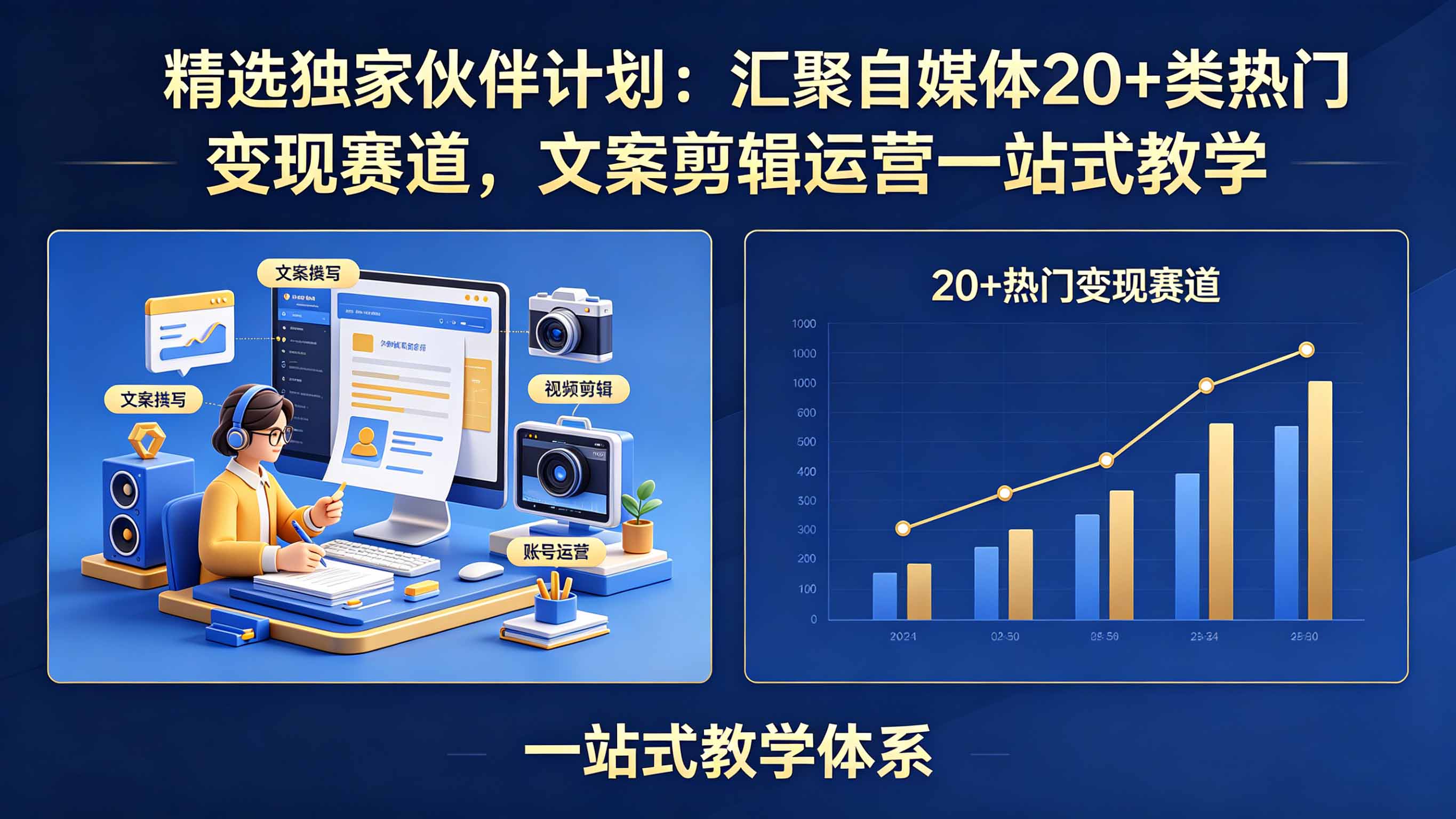 精选独家伙伴计划：汇聚自媒体20+类热门变现赛道，文案剪辑运营一站式教学-xiaobairz
