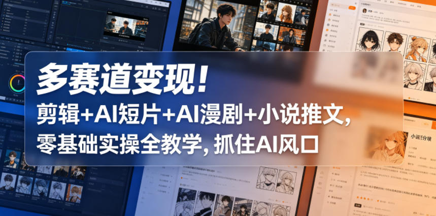 多赛道变现！剪辑+AI短片+AI漫剧+小说推文，零基础实操全教学，抓住AI风口-xiaobairz