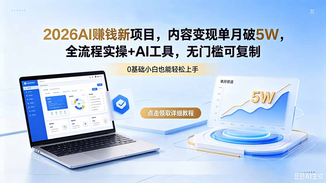 2026AI赚钱新项目，内容变现单月破5W，全流程实操+AI工具，无门槛可复制-xiaobairz