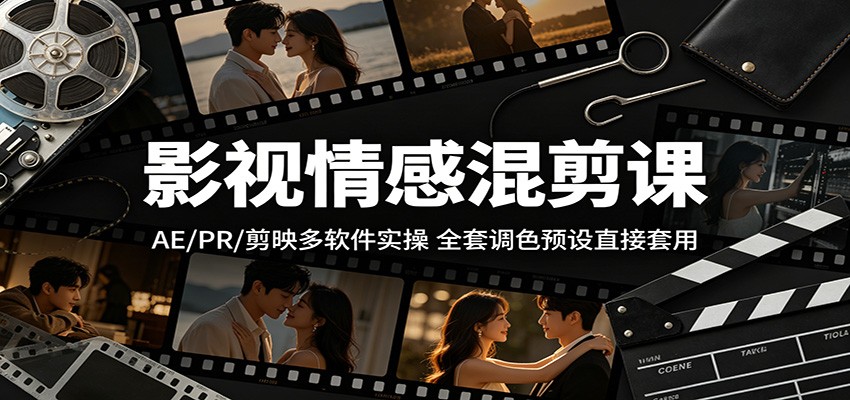 影视情感混剪课：AE/PR/剪映多软件实操，全套调色预设直接套用-xiaobairz