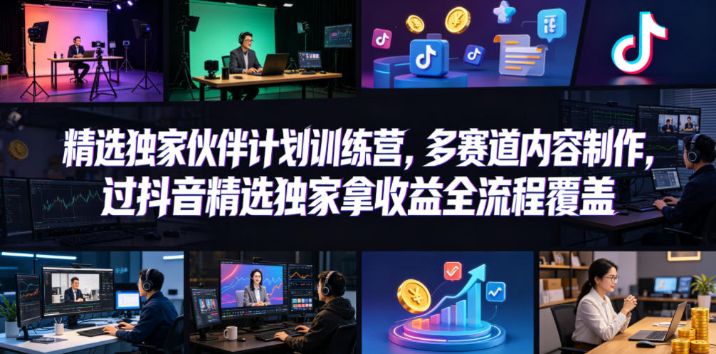 小豁食堂精选独家伙伴计划训练营，多赛道内容制作，过抖音精选独家拿收益全流程覆盖-xiaobairz