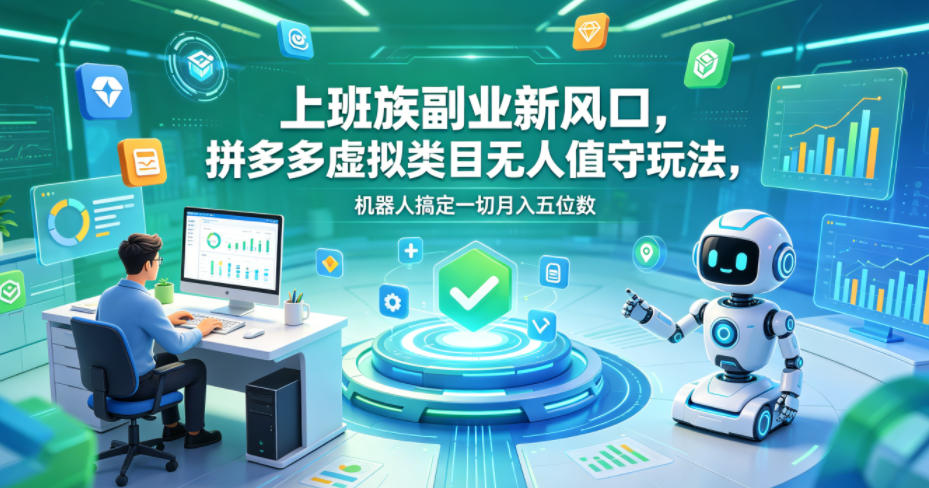 上班族副业新风口，拼多多虚拟类目无人值守玩法，机器人搞定一切月入五位数【揭秘】-xiaobairz