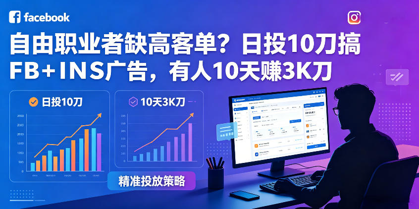 自由职业者缺高客单？日投10刀搞FB+INS广告，有人10天赚3K刀！【原创双语字幕】-xiaobairz