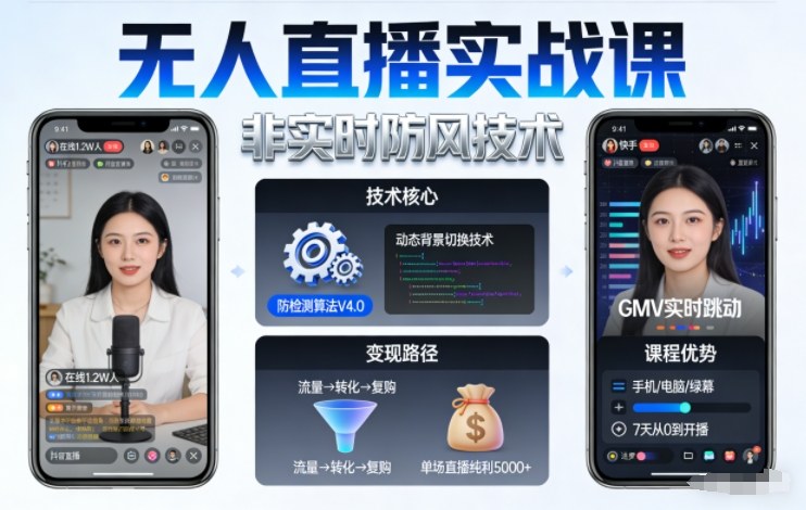 宝子哥无人直播实战课，非实时防风技术，聚焦抖音快手等平台直播带货，轻松开启直播变现之路(更新2026年5月17日)-xiaobairz