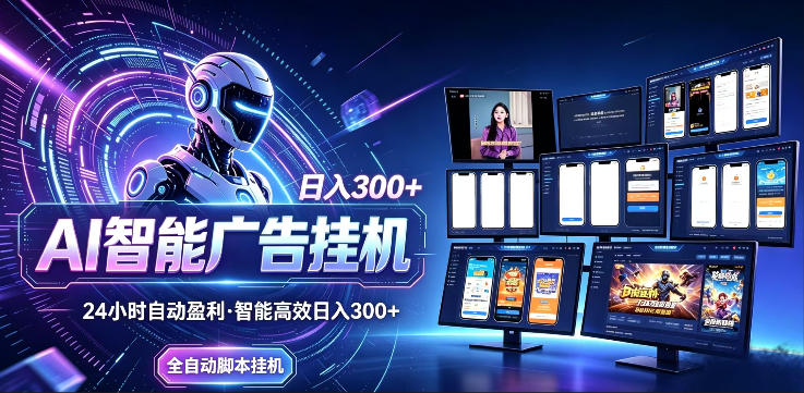 AI智能广告挂G项目，无需人工，单机稳定日入200+，可矩阵放大，24小时不间断刷广告賺收益【揭秘】-xiaobairz