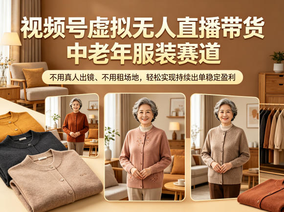 视频号虚拟无人直播带货中老年服装赛道，不用真人出镜、不用租场地，轻松实现持续出单稳定盈利-xiaobairz