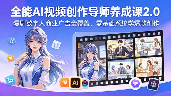 全能AI视频创作导师养成课2.0，漫剧数字人商业广告全覆盖，零基础系统学爆款创作-xiaobairz