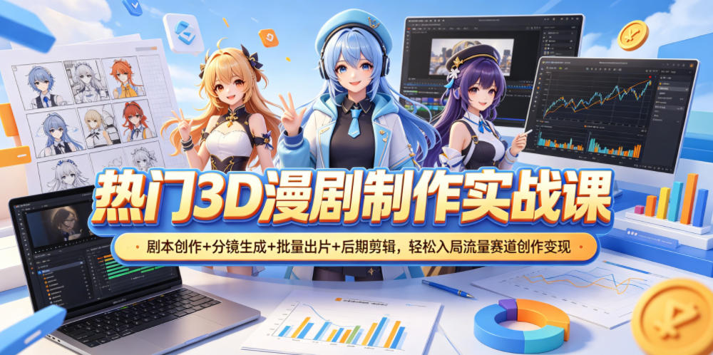 热门3D漫剧制作实战课，剧本创作+分镜生成+批量出片+后期剪辑，轻松入局流量赛道创作变现-xiaobairz