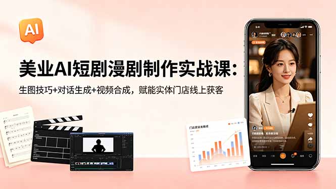 美业AI短剧漫剧制作实战课：生图技巧+对话生成+视频合成，赋能实体门店线上获客-xiaobairz