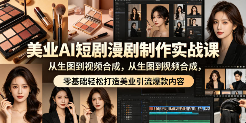 美业AI短剧漫剧制作实战课，从生图到视频合成，零基础轻松打造美业引流爆款内容-xiaobairz