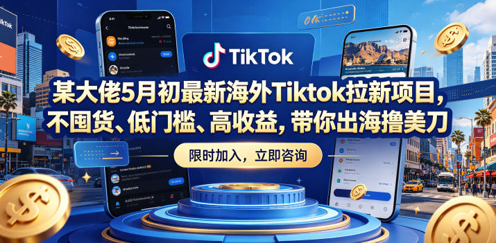 某大佬5月初最新海外Tiktok拉新项目，不囤货、低门槛、高收益，带你出海撸美刀-xiaobairz