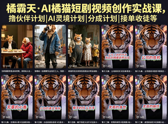 橘霸天·AI橘猫短剧视频创作实战课，撸伙伴计划|AI灵境计划|分成计划|接单收徒等-xiaobairz