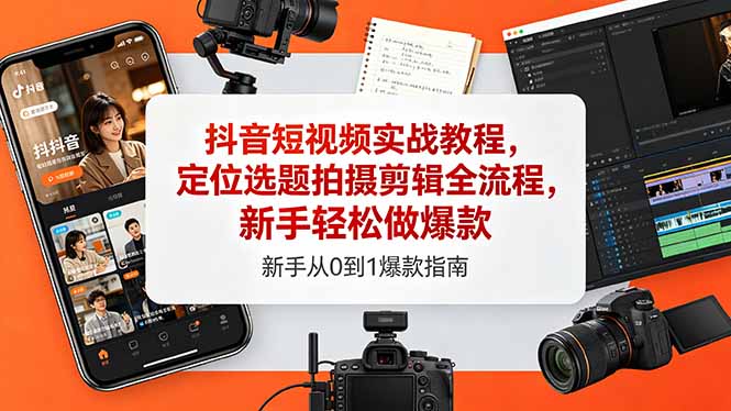 抖音短视频实战教程，定位选题拍摄剪辑全流程，新手轻松做爆款-xiaobairz