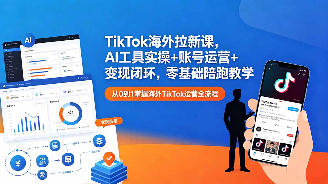 TikTok海外拉新课，AI工具实操+账号运营+变现闭环，零基础陪跑教学-xiaobairz