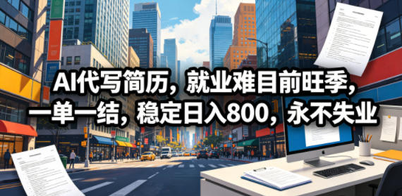 AI代写简历，就业难目前旺季，一单一结，稳定日入800，永不失业-xiaobairz