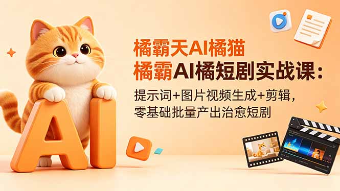 橘霸天AI橘猫短剧实战课：提示词+图片视频生成+剪辑，零基础批量产出治愈短剧-xiaobairz